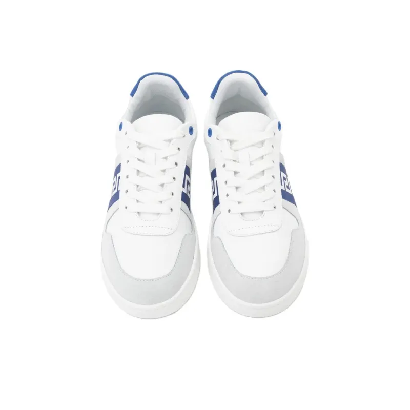 VERSACE Leather Low Top Sneaker White Grey Blue-4
