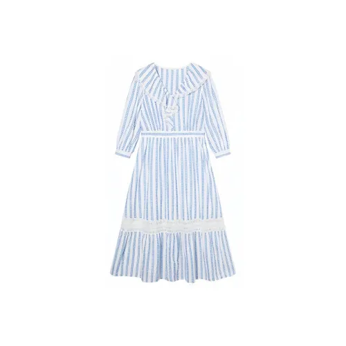 Pit Long-Sleeved Dresses Women's Blue Striped