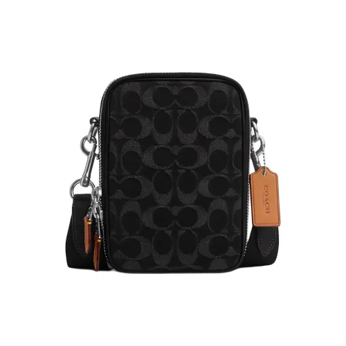 COACH Stanton Fabric With Cow Leather Shoulder Bag Crossbody Bag Medium Size Unisex Black