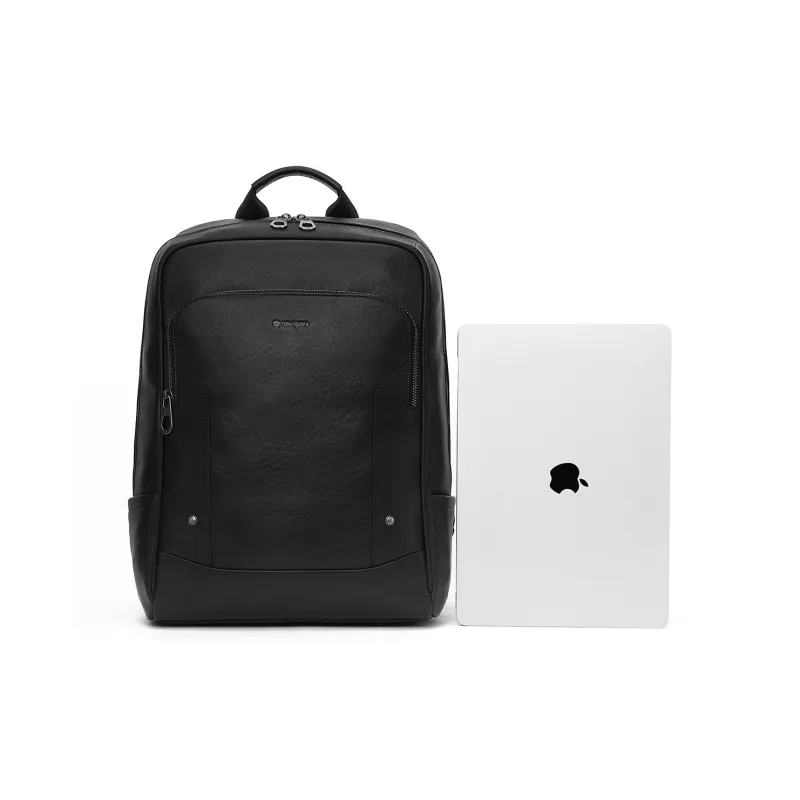 NAVIGARE Cow Leather Laptop Backpack Large Size Men's Black-4