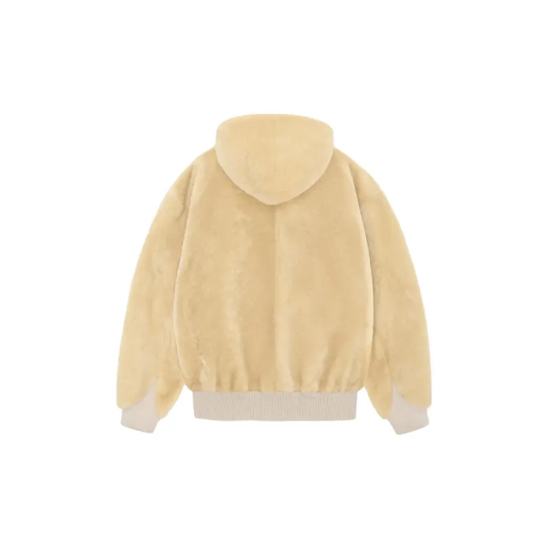 Fear Of God SS24 Season 8 Collection Shearling Hooded Bomber Leather Jacket Women's Cream/Cream-1