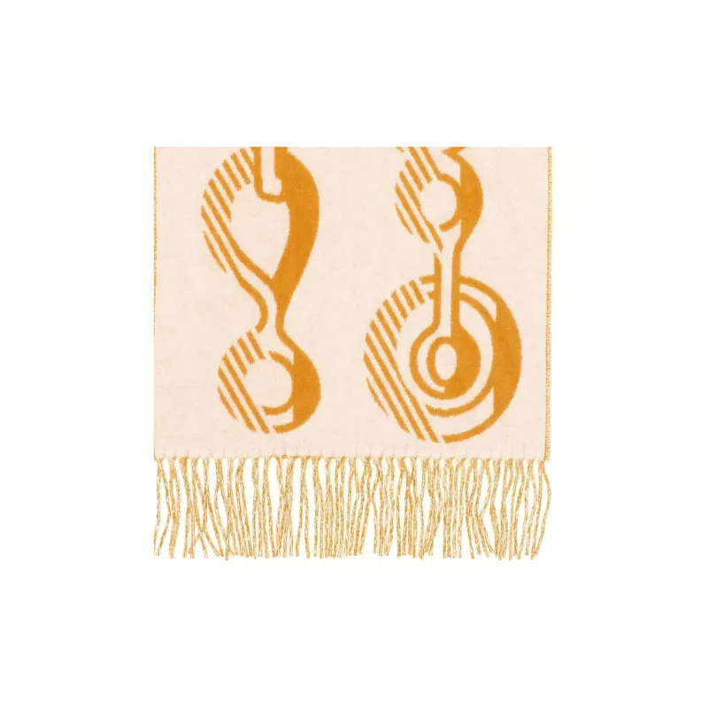 HERMES Knit Scarves Women's Ivory White/Red Ochre Yellow-2
