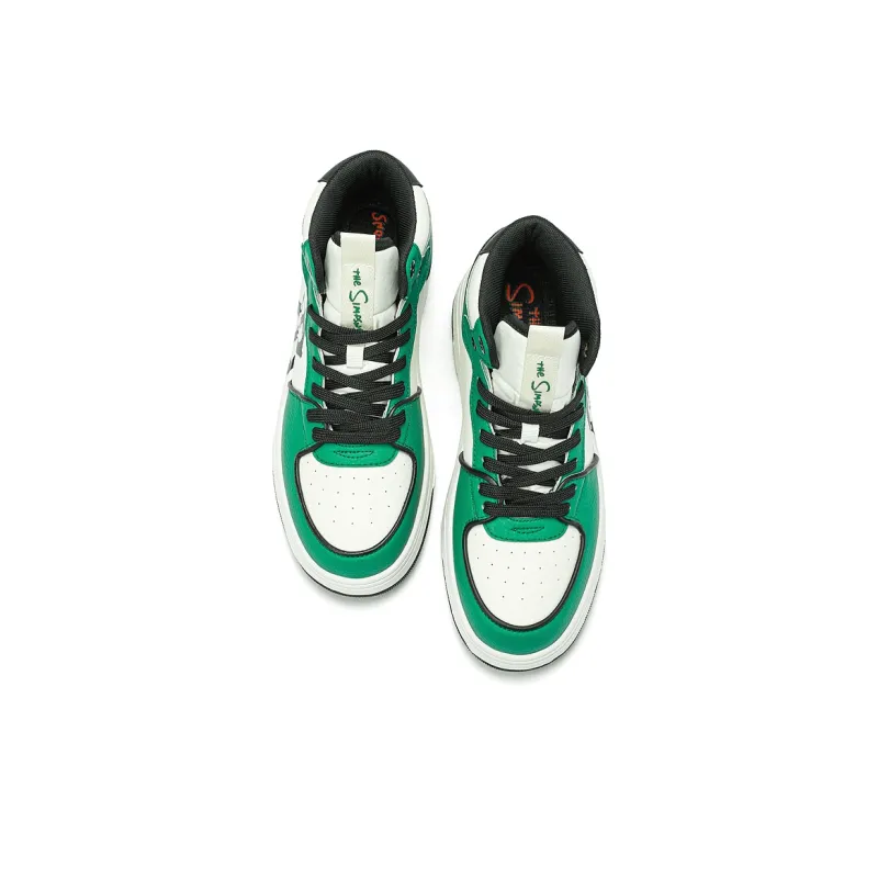 The Simpsons Skateboard Shoes Unisex High Top Black & White/Green Forest-8