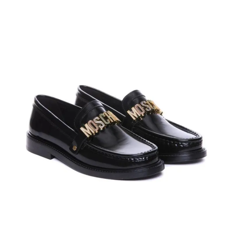 MOSCHINO Logo-lettering Leather Loafers-2