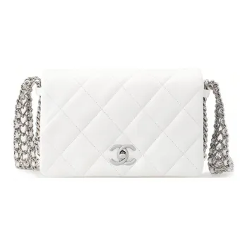 CHANEL Leather White Silver Waterfall Bag, Shoulder Bag, Crossbody Bag Women's White