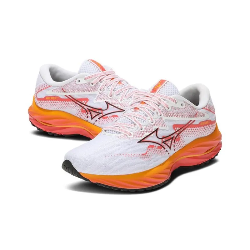 Mizuno Wave Rider 27 Wear-Resistant Low-Top Running Shoes Unisex White Orange-2
