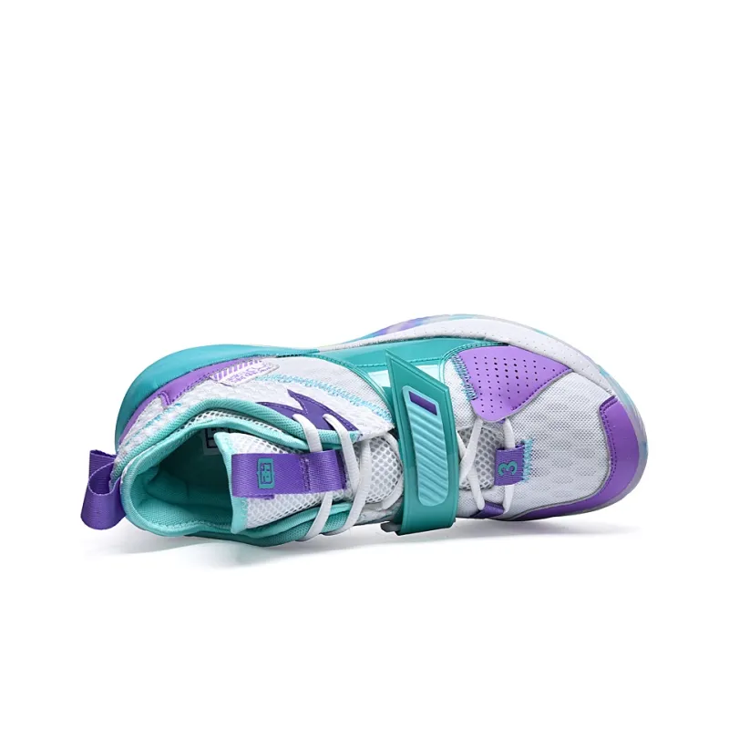 IVERSON Breathable Coverage Support Mid Top Basketball Shoes Unisex White Blue Purple-2