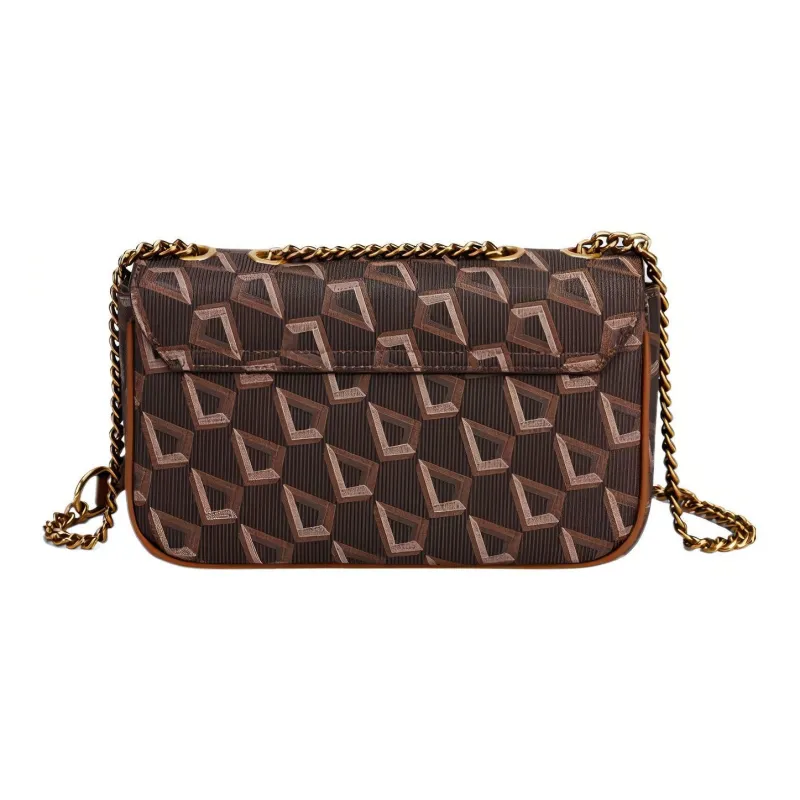 LMK PVC Casual White Collar Advanced Small Square Bag Crossbody Bag Shoulder Bag Women's Brown-1