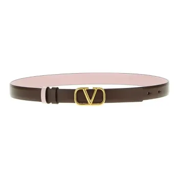 Valentino Solid Color Design Smooth Buckle Calfskin Metal Women's Brown Width: 2CM
