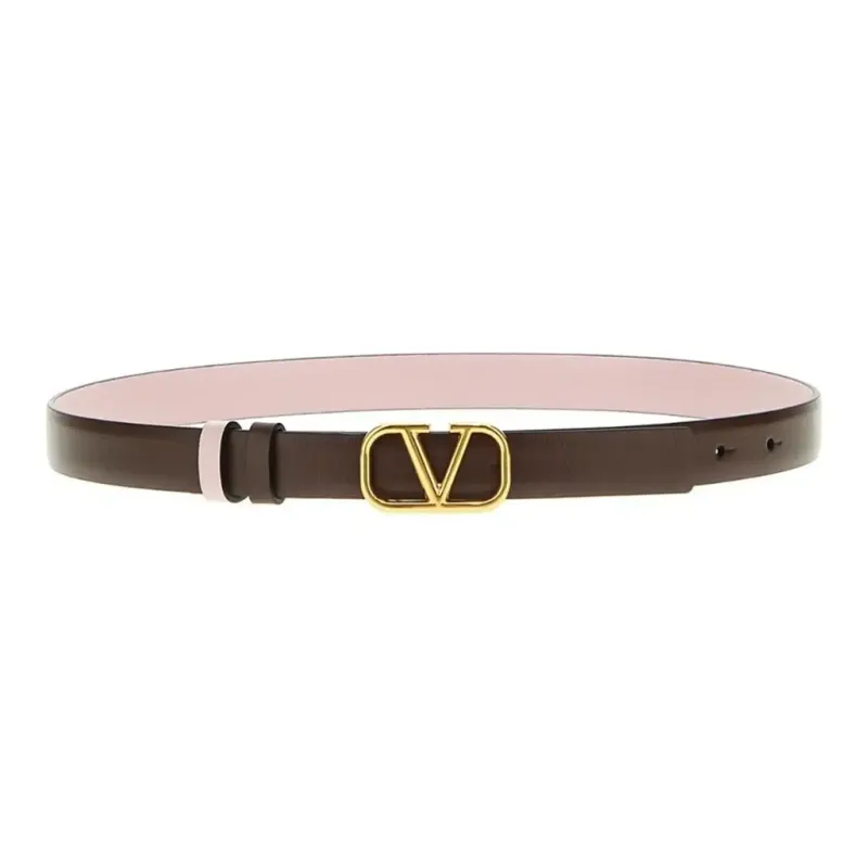 Valentino Solid Color Design Smooth Buckle Calfskin Metal Women's Brown Width: 2CM-0