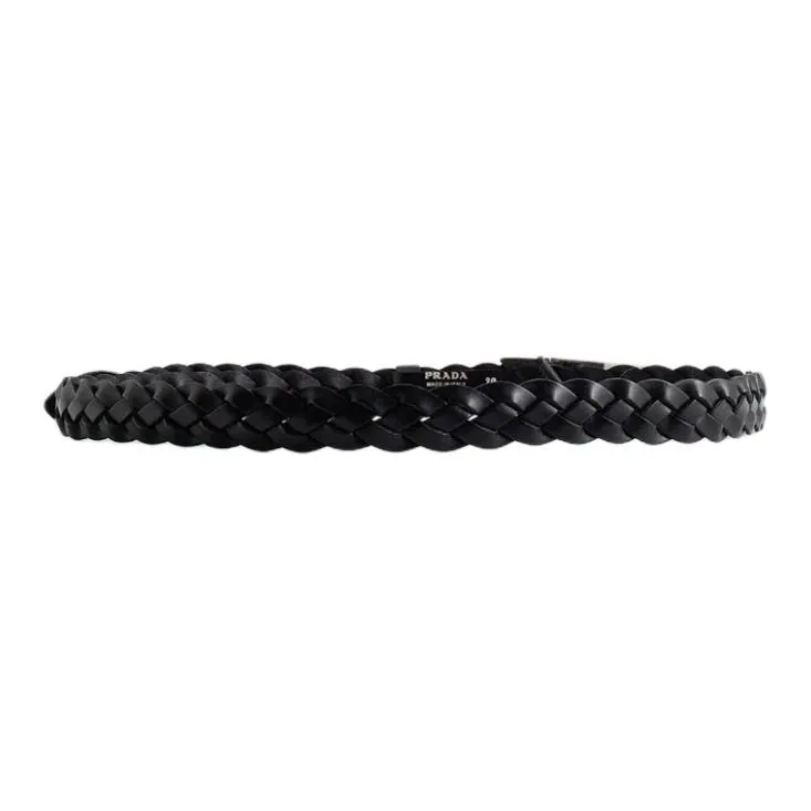 PRADA Triangle Logo Plaque Fringed Belt-0