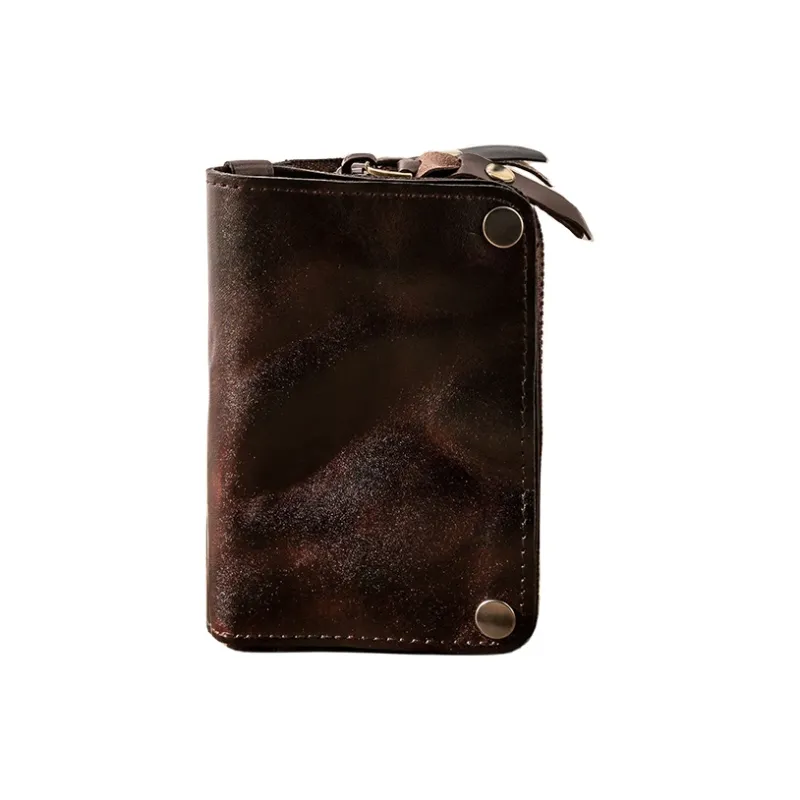 Back Step Cow Leather Key Pouch Regular Unisex Brown Black Coffee-3