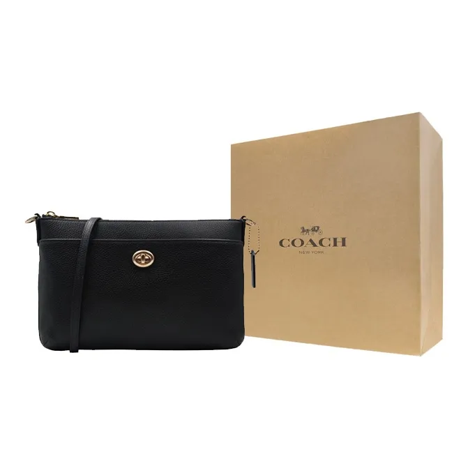 COACH Polly Cow Leather Shoulder Bag Medium Size Women's Black-6