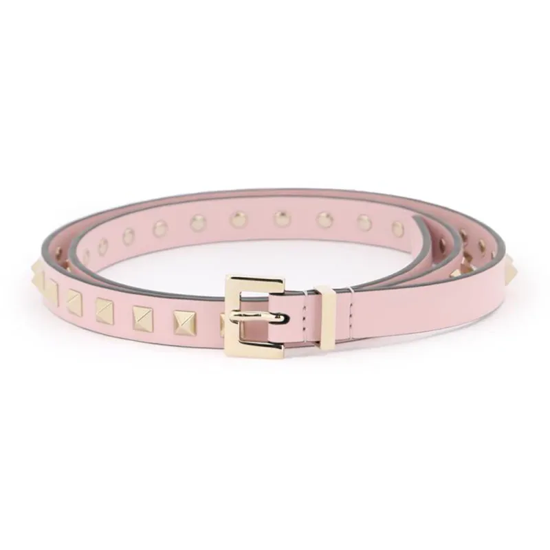 Valentino Stud Decoration Pin Buckle Leather Belts Women's Pink-0