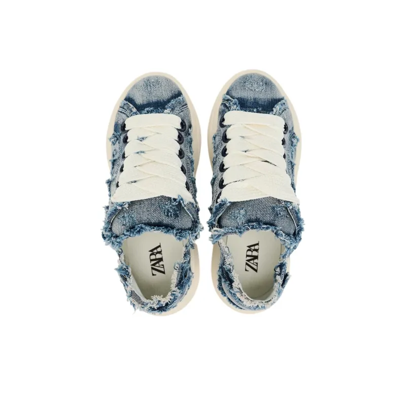 ZARA Low Top Skateboard Shoes Women's Blue White-2