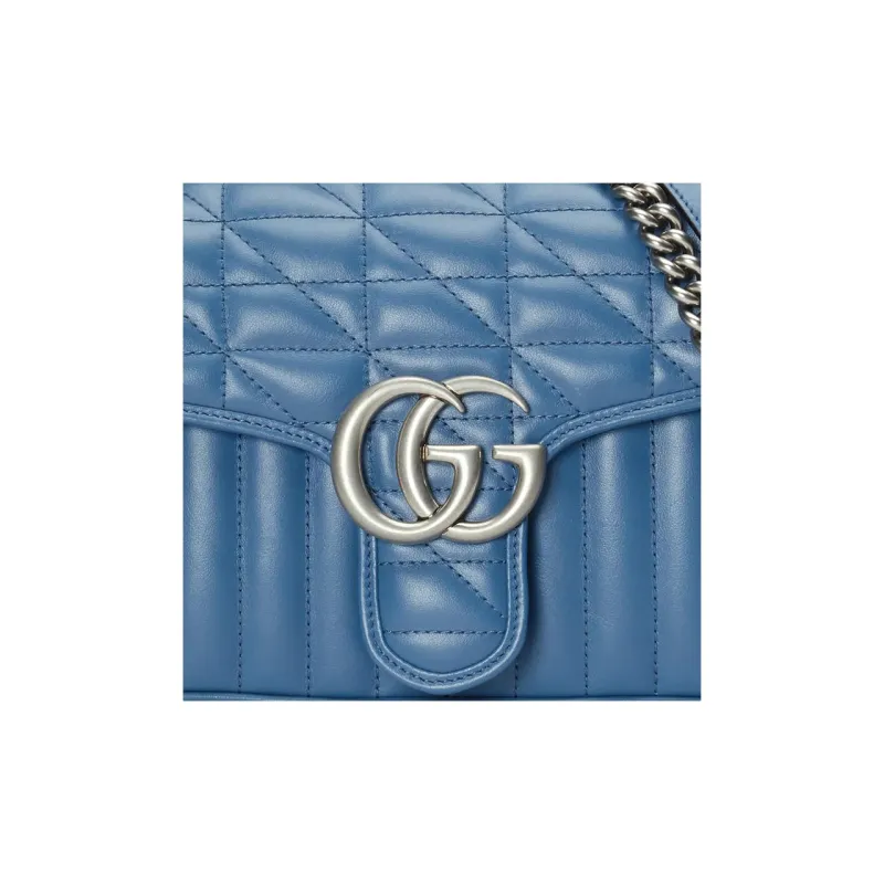 GUCCI GG Marmont Leather Shoulder Bags Handbags Small Size Women's Blue-7