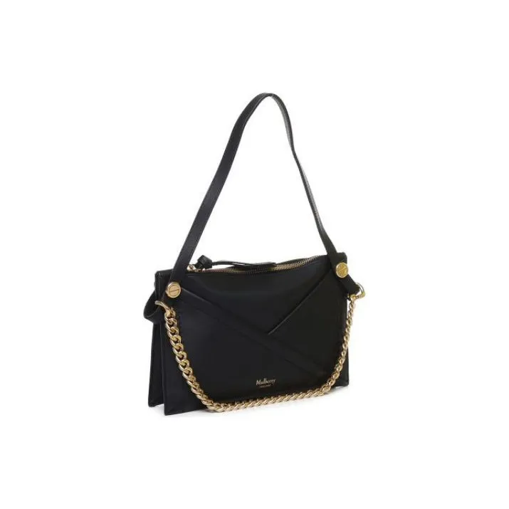 Mulberry Silky Calfskin Clutch, Shoulder Bag, Crossbody Bag, Handbag Medium Size Women's Black-3