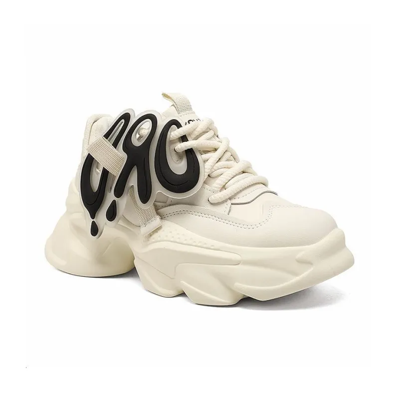 ORD Phantom Phantom Collection Cushioning Lightweight Height Increasing Low Top Chunky Sneakers 6cm Unisex Beige Black-3