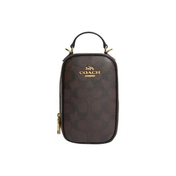 COACH Eva Artificial Leather Cell Phone Pouch Handbag Shoulder Bag Crossbody Bag Mini Women's Brown & Black