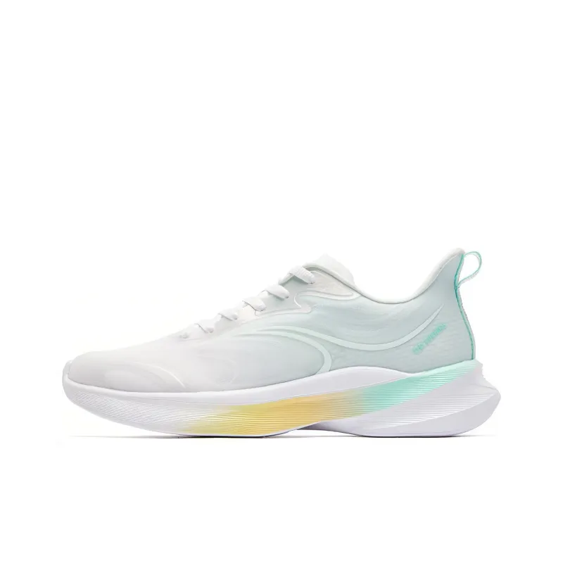QIAODAN Slip Resistant, Abrasion Resistant, Breathable Low Top Running Shoes Men's White Green Yellow-0