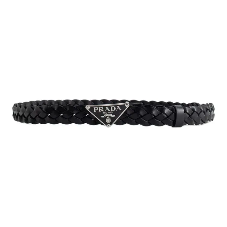 PRADA Triangle Logo Plaque Fringed Belt-1