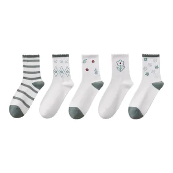 H YXIANG Mid Calf Socks Women's 5 Pack Green