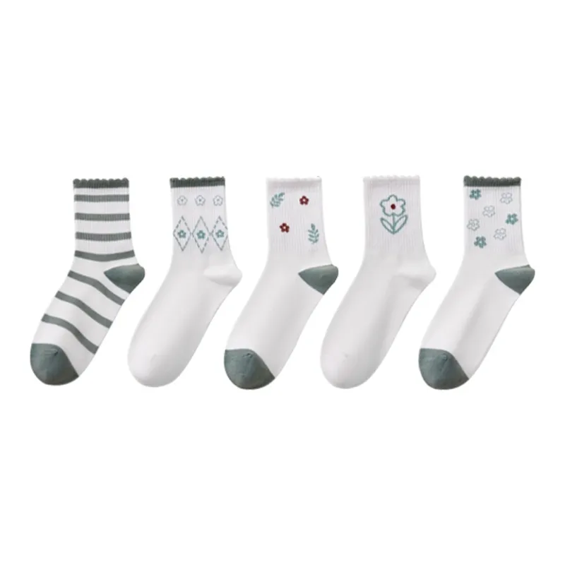 H YXIANG Mid Calf Socks Women's 5 Pack Green-0