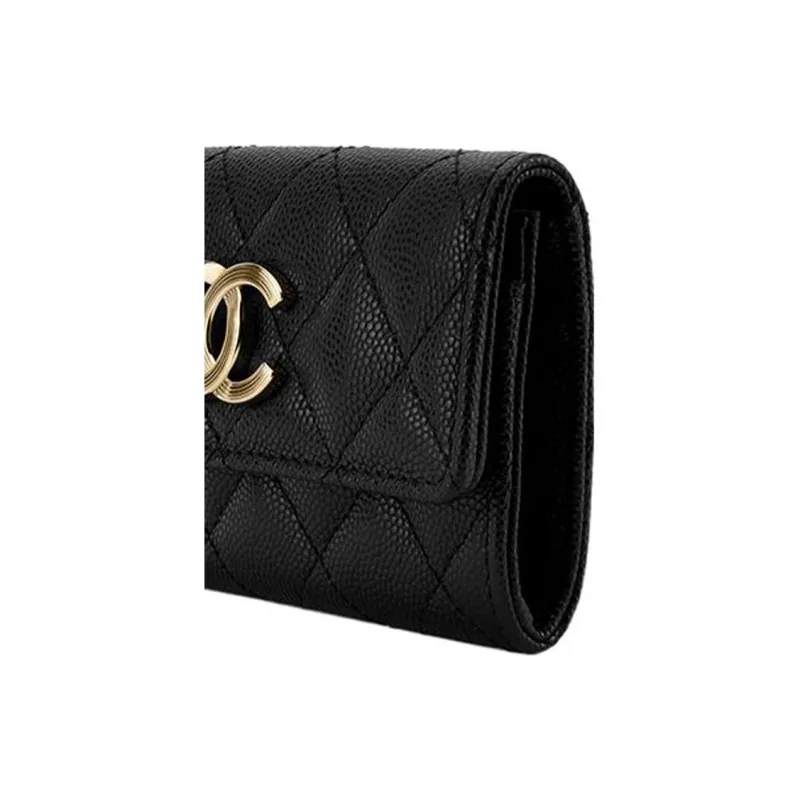 CHANEL 23P SS Cow Leather Coin Purses Card Holders Unisex Black-4