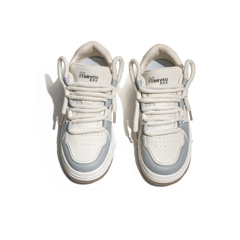 Meiretu Anti Slip Wear Resistant Low Top Skateboard Shoes Men's White-3