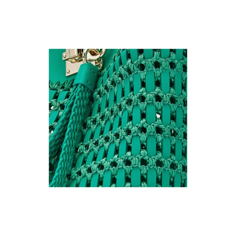 FERRAGAMO Studio Calfskin With Raffia Bucket Bags Crossbody Bag Shoulder Bag Women's Emerald-5