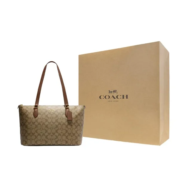 COACH Gallery Leather Tote Bag Shopping Bag Handbag Shoulder Bag Large Size Women's Brown & Khaki-7