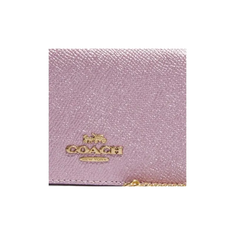 COACH Cross Grain Leather Shoulder Bag, Crossbody Bag, Chain Wallet Mini Women's Metal Purple-3