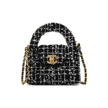 CHANEL Tweed Clutch, One Shoulder Handbag Extra Mini Women's Black & White
