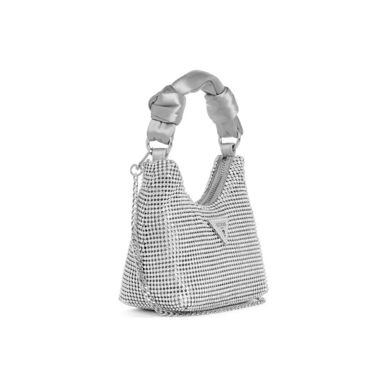 GUESS Satin Trim Hobo Handbag Mini Women's Silver-1