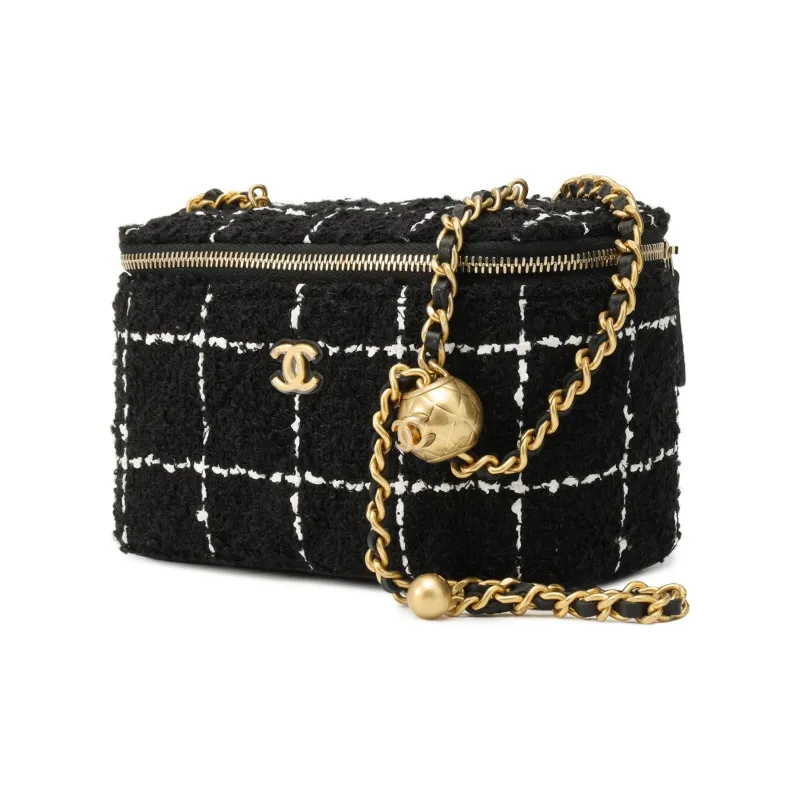 CHANEL Soft Woolen Clutch Box Bag, Shoulder Bag, Crossbody Bag Women's Black & White-1