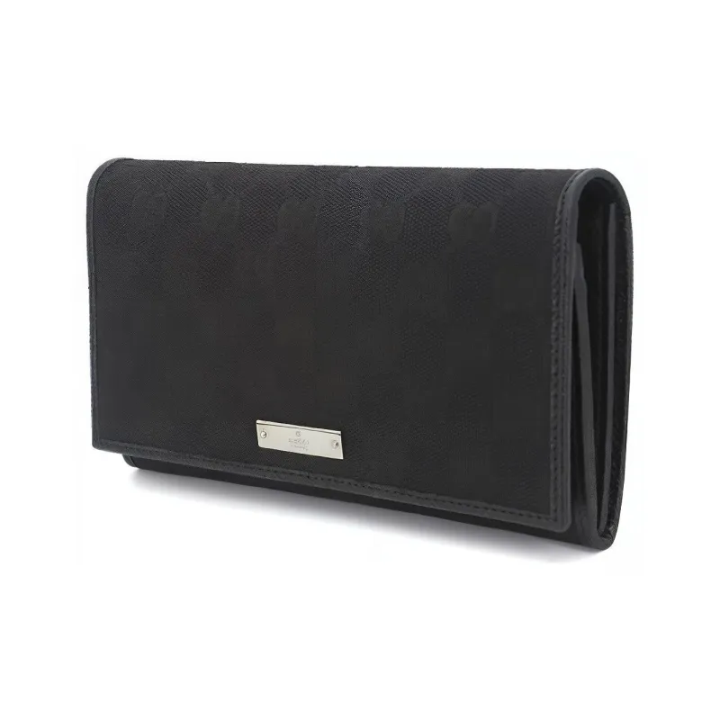 GUCCI Canvas With Leather Long Foldable Wallet With Money Clip Unisex Black-1