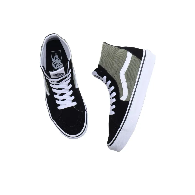 Vans Mini Cord Sk8 Hi Anti Slip Wear Resistant High Top Canvas Shoes Unisex Green Black White-3