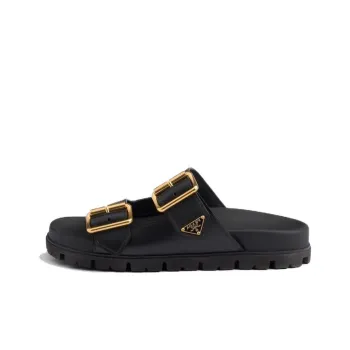 PRADA Triangle logo Leather Slides