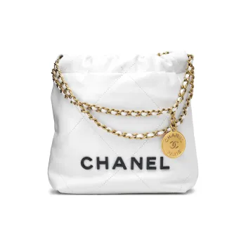 CHANEL 22Bag Shiny Calfskin Bucket Bags Shoulder Bag Crossbody Bag Mini Women's White