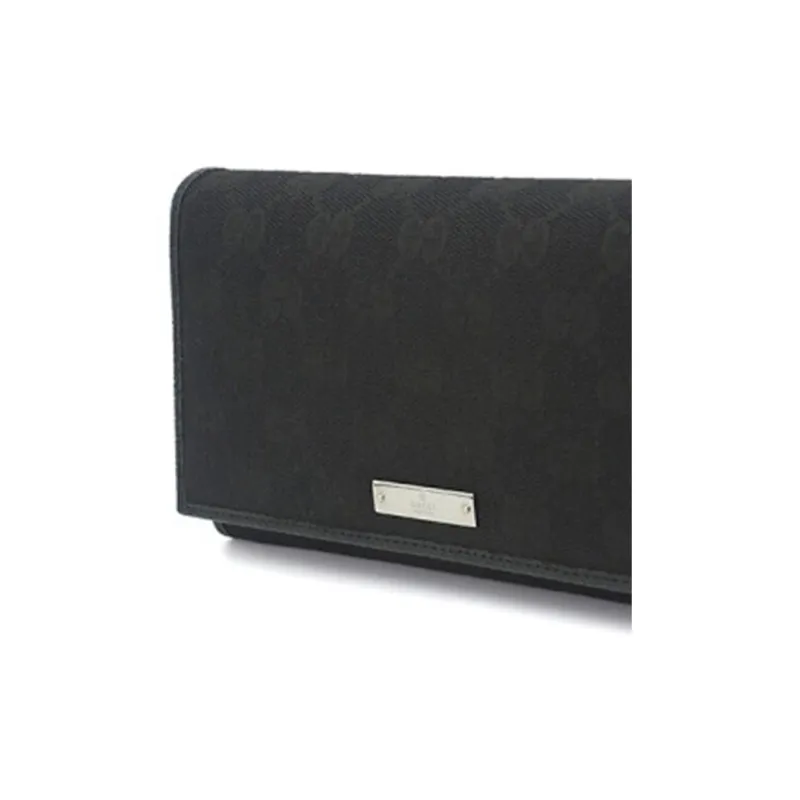 GUCCI Canvas With Leather Long Foldable Wallet With Money Clip Unisex Black-5