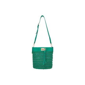 FERRAGAMO Studio Calfskin With Raffia Bucket Bags Crossbody Bag Shoulder Bag Women's Emerald