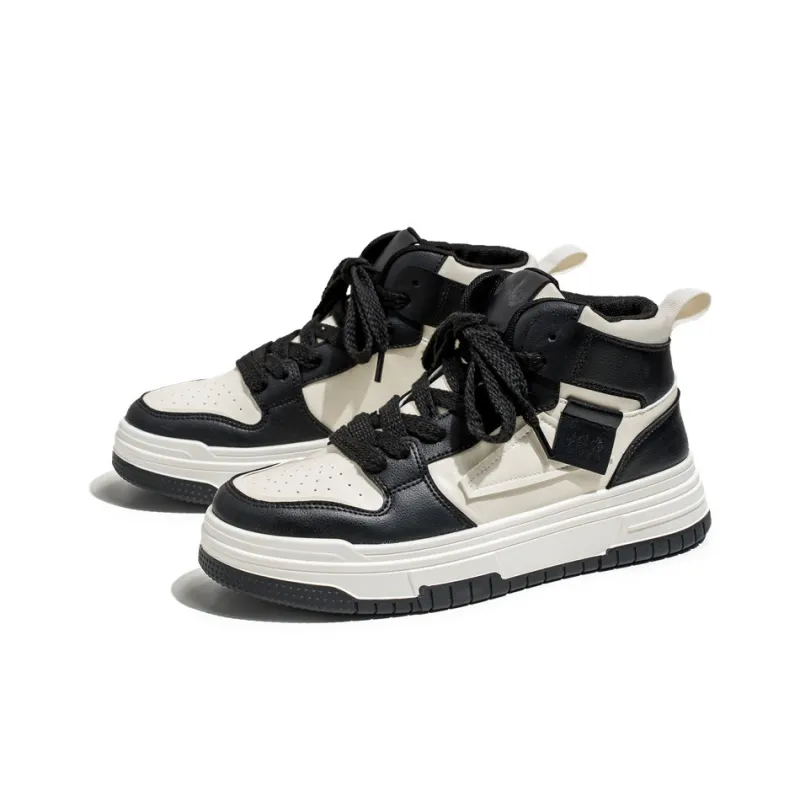 Meiretu Abrasion Resistant High Top Skateboard Shoes Men's Black-2