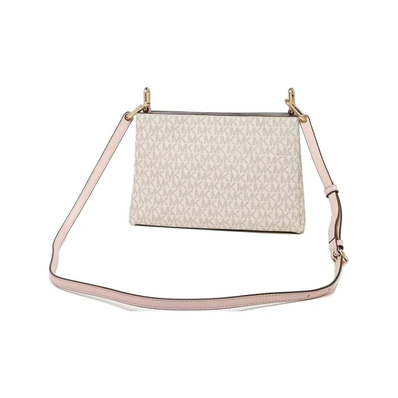 MICHAEL KORS Canvas Shoulder Bag, Crossbody Bag Medium Size Women's Vanilla White & Pink-3