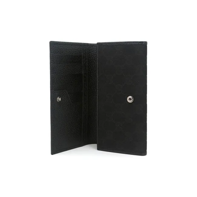GUCCI Canvas With Leather Long Foldable Wallet With Money Clip Unisex Black-3
