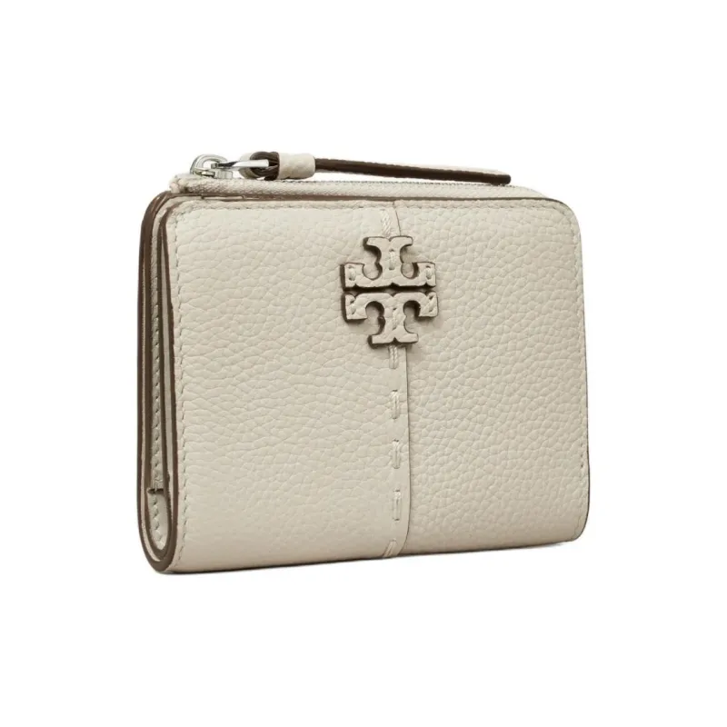 TORY BURCH McGraw Litchi Grain Leather Coin Purses Wallets Women's Feather Gray-1