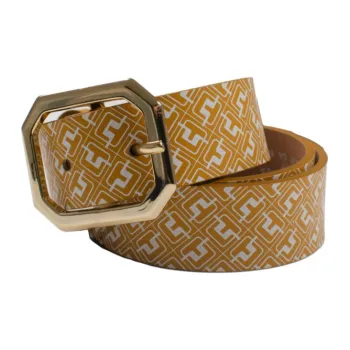 J.Lindeberg Plaid Decoration Pin Buckle Leather Belts Women's Yellow