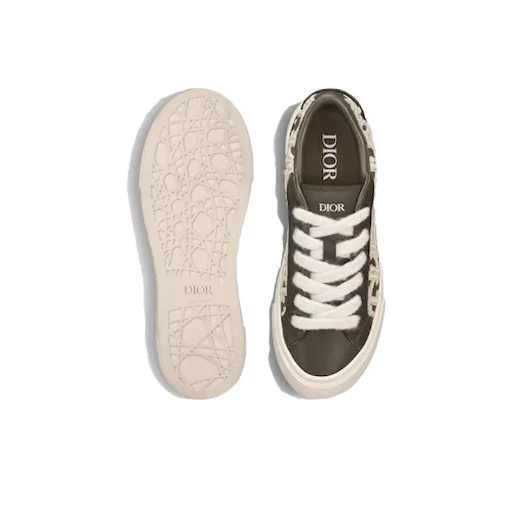 DIOR B33 Sneaker Khaki Smooth Calfskin Oblique Raised Embroidery Numbered-4