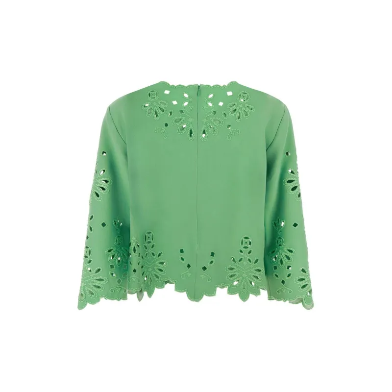 ERMANNO SCERVINO Openwork Crewneck Cropped Blouse-1