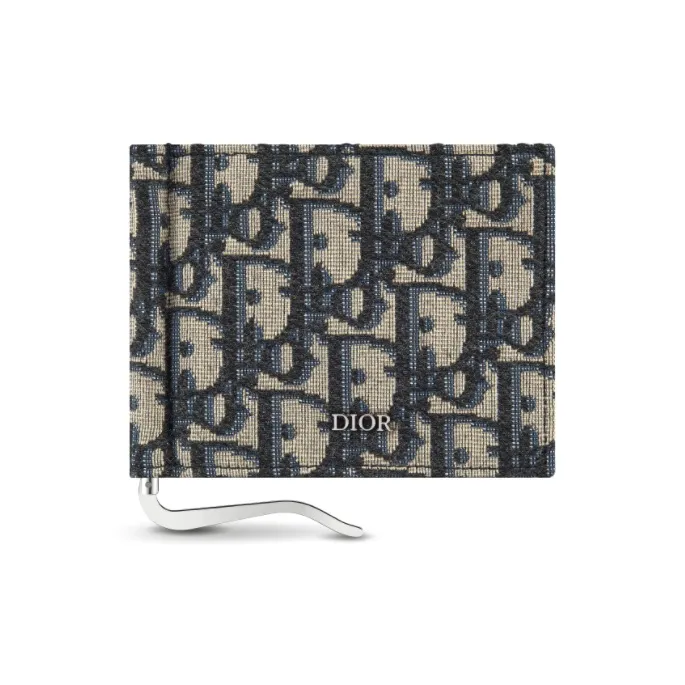 DIOR Jacquard Fabric Wallet Men's Beige/Black-2