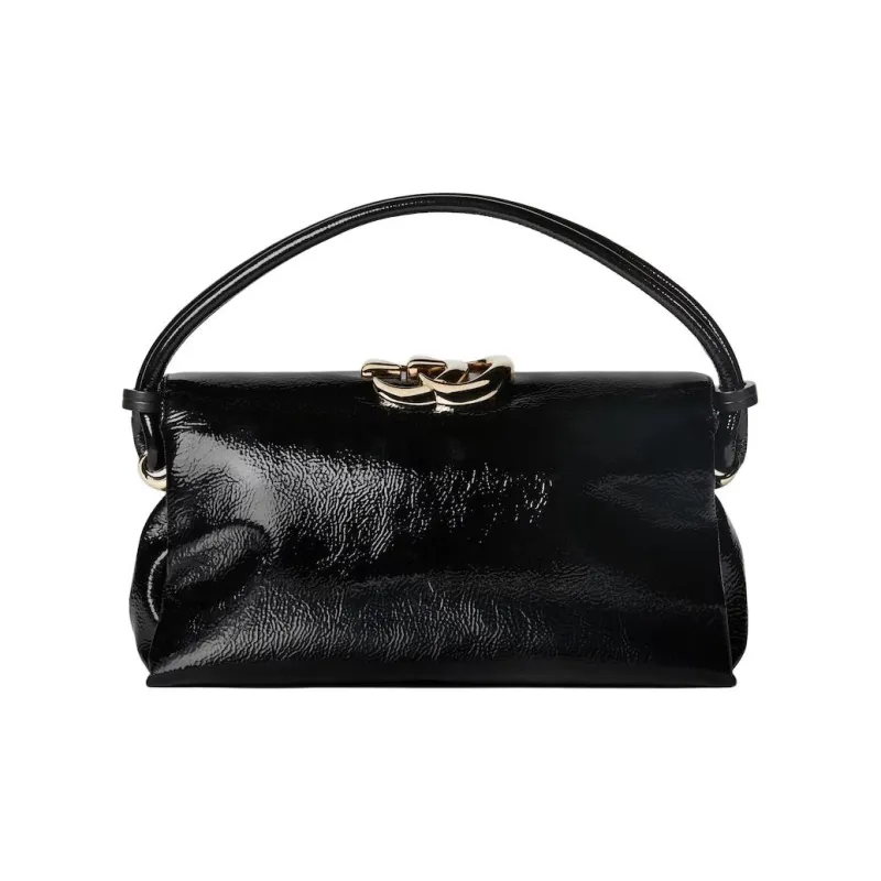 GUCCI Patent Leather Handbag Small Size Women's Black-3